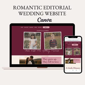 Romantic Editorial Wedding Website Template, Burgundy Old Money Canva Website, RSVP Ready, Digital Wedding Invitation