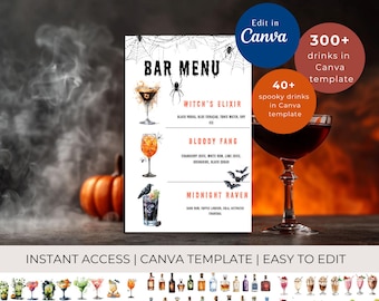 Editable Halloween Bar Menu Template with spooky coctails