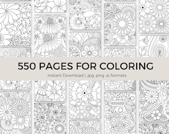 Ultimate Printable Bundle: 550 Bloom and Botanical Coloring Pages for Stress Relief