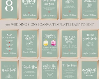Minimalist Sage Wedding Sign Bundle: Editable Canva Templates (Digital Download)