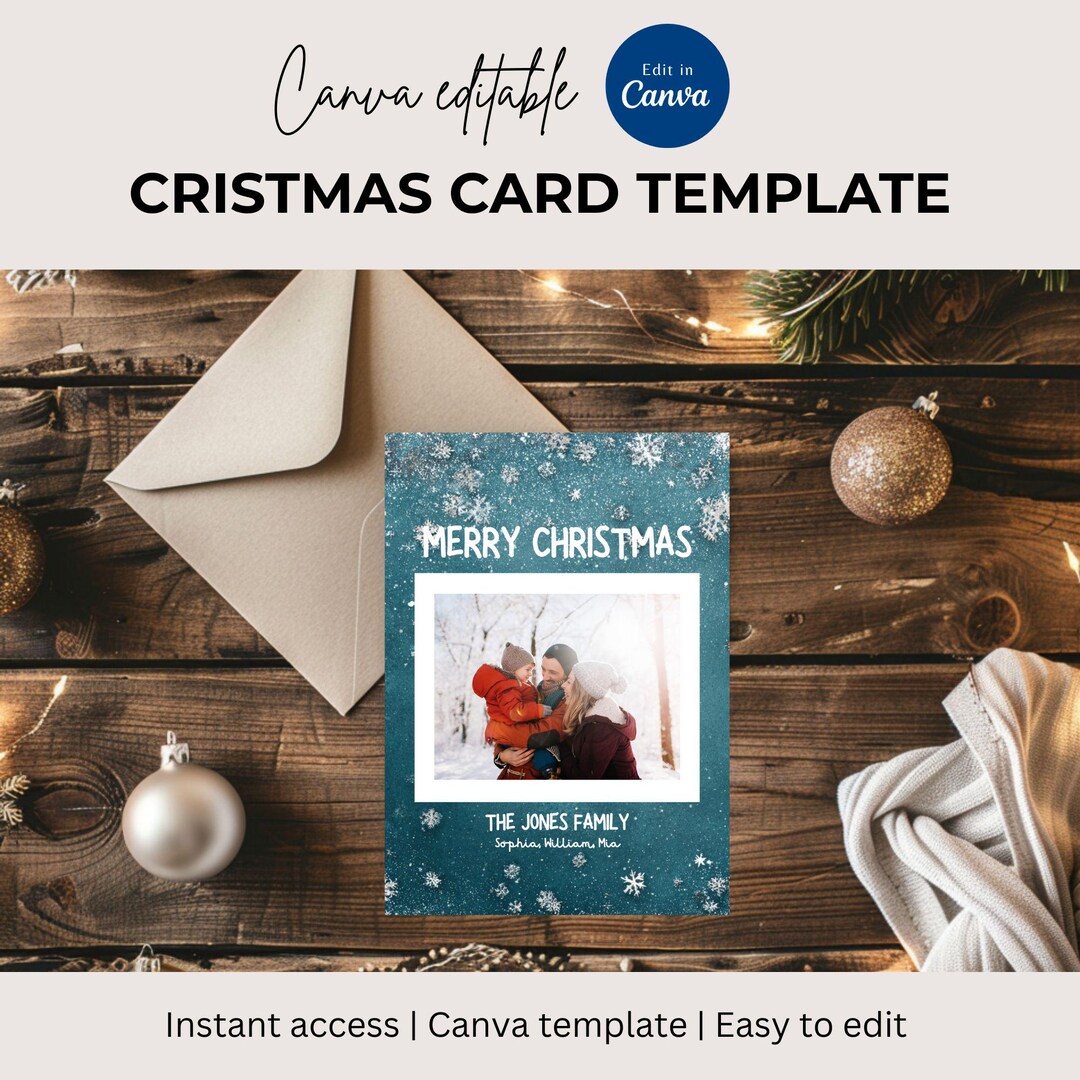 Editable Christmas Card Canva Template, DIY Family Photo Card - Etsy