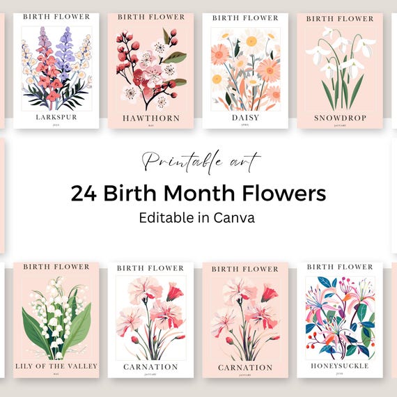 Birth Month Flowers Printable: Customizable Floral Wall Art (Canva  Template, Instant Download)