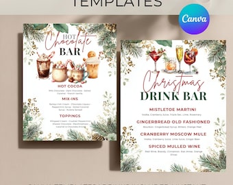 Christmas Cocktail Bar Menu Template & Hot Chocolate Sign (Canva Editable Digital Download)