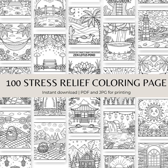 Stress Relief Coloring Book: 100 Flower Pages (Printable PDF for Adults & Kids)