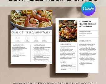 Bearbeitbare Rezeptkarte Canva Vorlage A4 und US Letter, sofort download druckbar