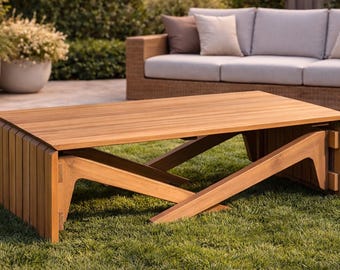 Solid Wood Outdoor Transformer Table – Adjustable Height Coffee Dining Furniture