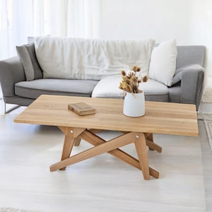 Adjustable Solid Wood Dining Table 2-in-1 Rectangular Transformer Table – Coffee to Dining Height – Handmade Space-Saving Furniture for Home