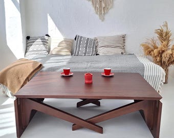 Solid Wood Transformer Table – Convertible Coffee & Dining Table – Adjustable Height, Foldable, Handmade Space-Saving Furniture
