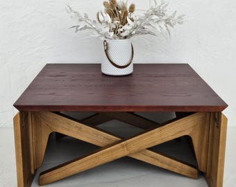 Solid Wood Transformer Table: Adjustable Height Coffee to Dining Table