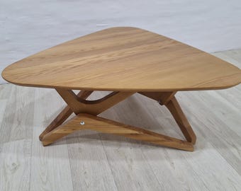 Solid Wood Triangle Coffee Dining Table: Adjustable Height, Handmade