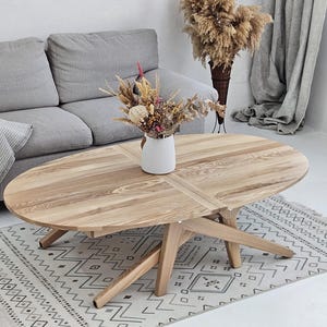 Oval Extendable Solid Wood Table – Adjustable Coffee & Dining Table 2-in-1 | Handcrafted from Natural Hardwood