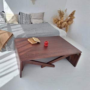 Solid Wood Transformer Table – Convertible Coffee & Dining Table – Adjustable Height, Foldable, Handmade Space-Saving Furniture