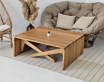 Handmade Solid Wood Transformer Table: Adjustable Height Coffee to Dining