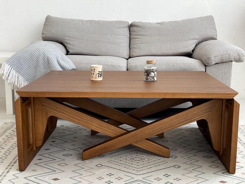 Rechteckiger Klapptisch – Höhenverstellbarer Couchtisch zum Esstisch, Massivholz Bild 8