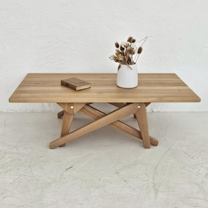 Adjustable Solid Wood Dining Table 2-in-1 Rectangular Transformer Table – Coffee to Dining Height – Handmade Space-Saving Furniture for Home