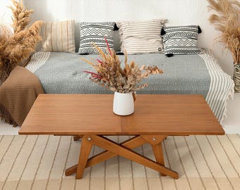 Solid Wood Convertible Table – Lift-Top Extendable Coffee Dining Table (Adjustable Height)