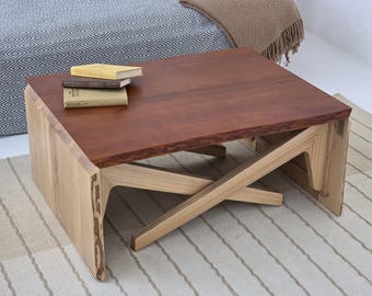 Live Edge Solid Wood Transformer Table – Adjustable Height Coffee to Dining Table, Handmade Furniture