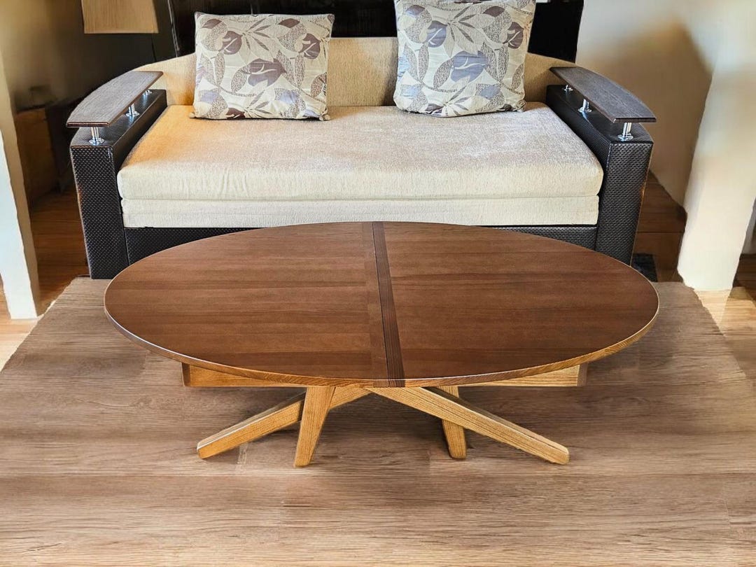 Oval Solid Wood Transformer Table: Adjustable Height Coffee Dining ...