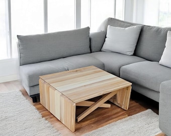 Handmade Solid Wood Transformer Table: Adjustable Height Coffee to Dining