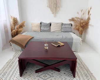 Handcrafted Live Edge Solid Wood Convertible Table – Adjustable Height Coffee to Dining Transformer