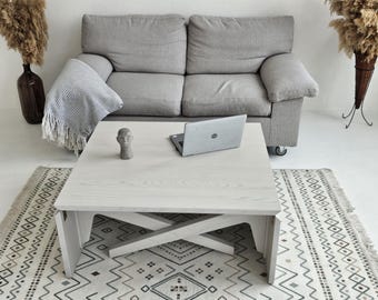 Gray Solid Wood Transformer Table: Adjustable Coffee to Dining Table, Handmade