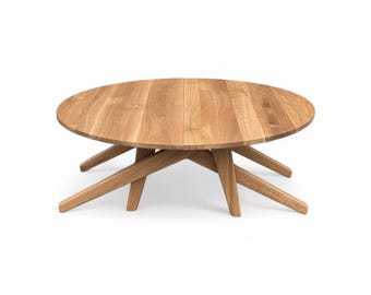 Adjustable Height Round Oak Table – Extendable Coffee to Dining Transformer, Solid Wood Luxury Furniture