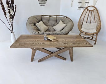Handmade Solid Wood Transformer Table: Adjustable Coffee to Dining