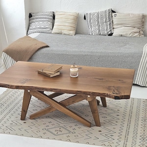 Live Edge Oak Transformer Table: Adjustable Height Coffee to Dining