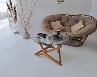 Round Glass Transformer Table: Adjustable Height Coffee & Dining Table