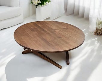Round Transformer Table: Handmade Solid Wood Adjustable Coffee Dining Table