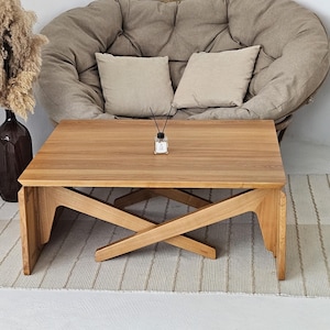 Modern Wooden Transformer Table – 2-in-1 Coffee and Dining Table – Handmade Adjustable Height Furniture – Foldable Solid Wood Table