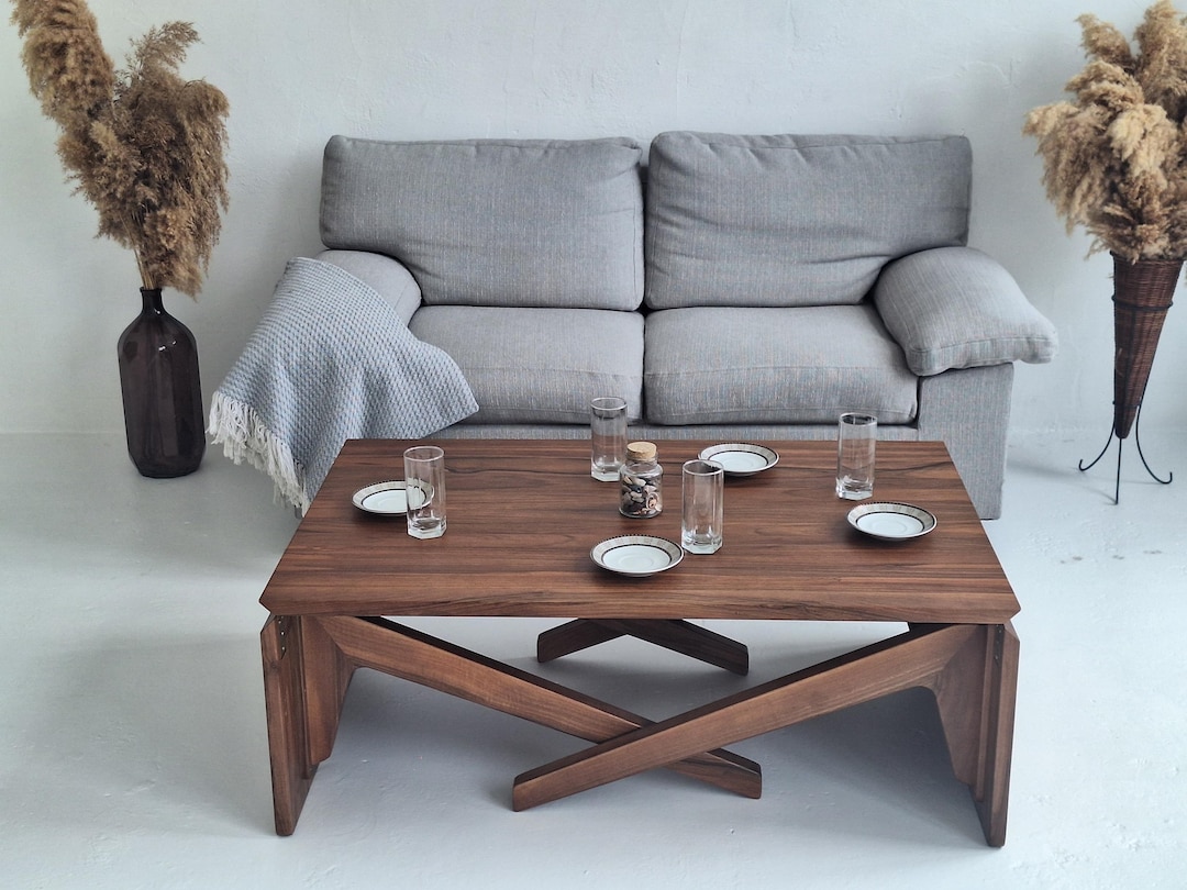 Handmade Walnut Transformer Table: Adjustable Height Coffee to Dining ...