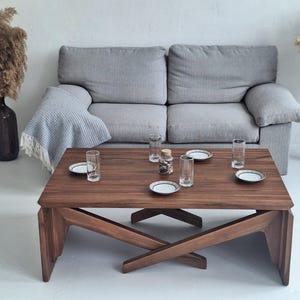Handmade Walnut Transformer Table: Adjustable Height Coffee to Dining