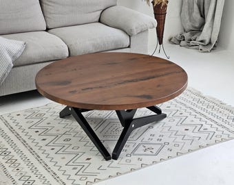 Round Oak Epoxy Table – Adjustable Solid Wood Coffee to Dining Transformer | Handmade Luxury Furniture