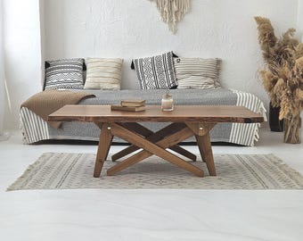 Handmade Live Edge Oak Transformer Table – Adjustable Coffee to Dining Table