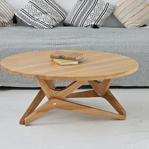 Round Oak Transformer Table: Handmade Solid Wood Coffee to Dining Table