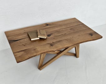 Live Edge Oak Transformer Table: Adjustable Coffee Dining Table, Handmade