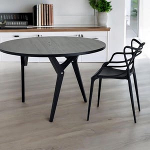 Black Solid Wood Dining Table – Adjustable Round Transformer Table Converts to Coffee Table – Space-Saving Modern Handmade Furniture