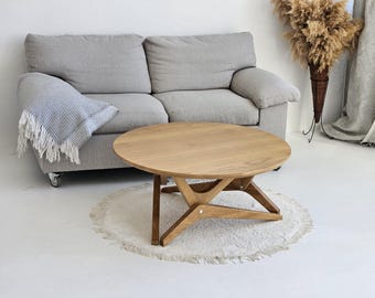 Round Solid Oak Transformer Table – Adjustable Height, Handmade Coffe and Dining Table