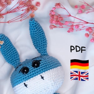 Donkey baby rattle, crochet pattern donkey rattle, crocheted baby gift, DIY, amigurumi crochet pattern, wooden rattle toy pattern