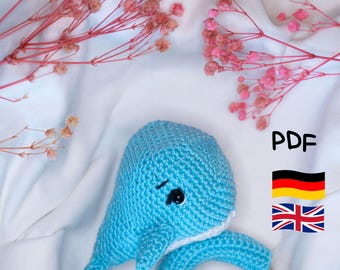 Sonajero de ballena para bebé, patrón de sonajero de crochet, regalo de crochet para bebé, bricolaje, patrón de amigurumi de ballena, patrón de sonajero de madera