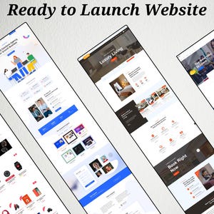 May include: Four website mockups displayed at an angle, showcasing various website designs. The websites feature a clean, modern aesthetic with blue and white color schemes. Text at the top reads "Ready to Launch Website."