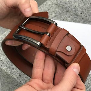 Brown Mens Leather Belt with Unique Buckle, Handcrafted Leather Gift for Husband, Classic Belt for Dad, Unique Gift for Boyfriend