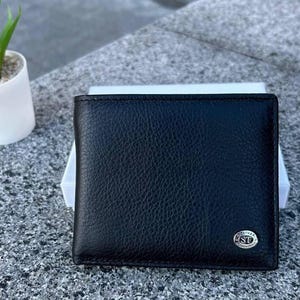 Portefeuille en cuir noir pour homme, cadeau d'anniversaire pour petit ami ou papa, portefeuille de haute qualité avec fermeture à bouton, porte-monnaie en cuir pour cartes
