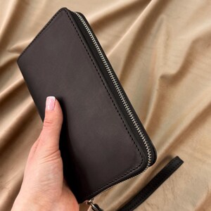 Cartera de piel personalizada para mujer, cartera de negocios negra con monedero y tarjetero, regalo para madre o mejor amiga.