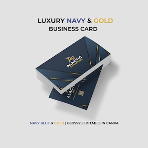 Sjabloon voor luxe marineblauwe en gouden visitekaartjes | Modern zakelijk visitekaartje voor professionals | Bewerkbaar in canvas