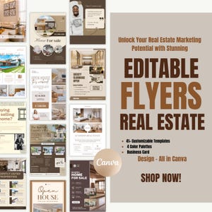 Carte de visite et flyers modifiables Canva pour l'immobilier | + de 41 modèles, 4 palettes de couleurs pour agents | Téléchargement instantané