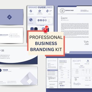 Kit professionale per il branding aziendale / Fattura, carta intestata, ricevuta, preventivo, firma e-mail, biglietto da visita, busta / Modificabile in Canva