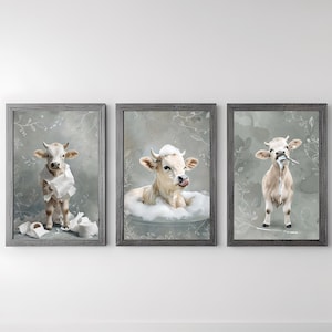 Funny bathroom wall art bundle,  bathroom cow printable, cow bath photos, digital prints