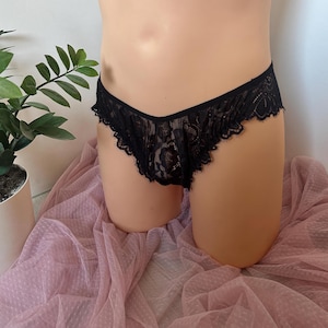 Femboy Lingerie, Sheer panties for men, Sissy Lingerie For Men,  Lace Mens Thong, Black Lace Panties for Crossdressing Men, Pouch Panties
